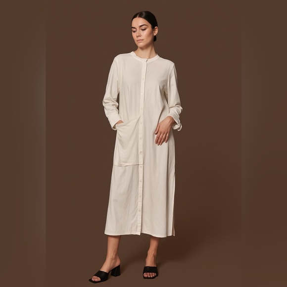 Zara White Cotton Mandarin Collar Shirt Dress Size M.  New with tags - Picture 1 of 10